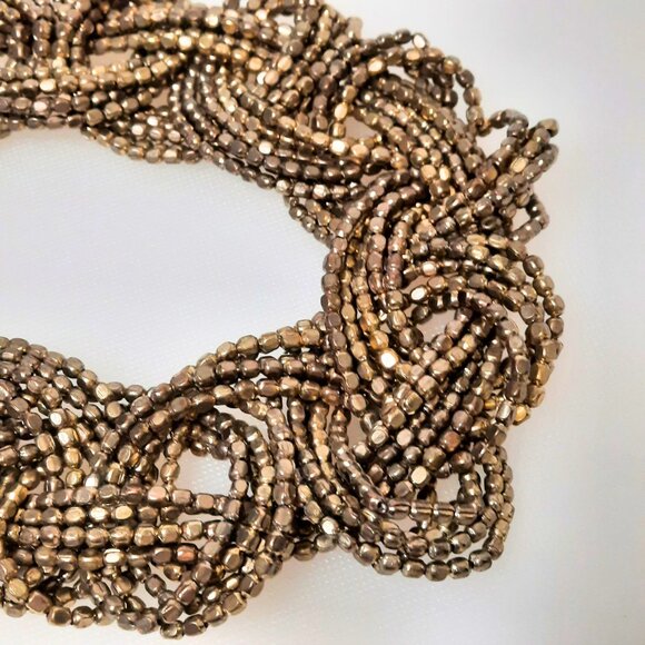 Chunky Brass Brutalist Braided Seed Bead Primitive Necklace Collar Choker Boho - Picture 5 of 12